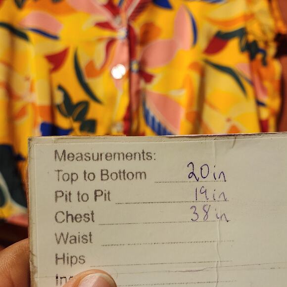 DR2 Sz Small Bright Yellow Floral Tie Front Short Sleeve Top Tropical Bohemian - Picture 5 of 9